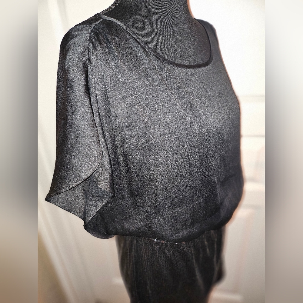 Black Sequin Mini Cocktail Dress with Dolman Sleeves - Picture 2 of 11